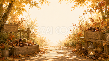 森の木箱背景【無料・高画質】紅葉・もみじ・木の実背景イラスト93877
