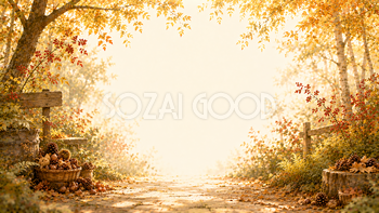木漏れ日のフォレストガーデン背景【無料・高画質】紅葉・もみじ・秋背景イラスト93880