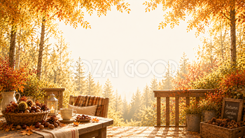 木の実いっぱいのナチュラルテラス背景【無料・高画質】紅葉・もみじ・秋背景イラスト93882