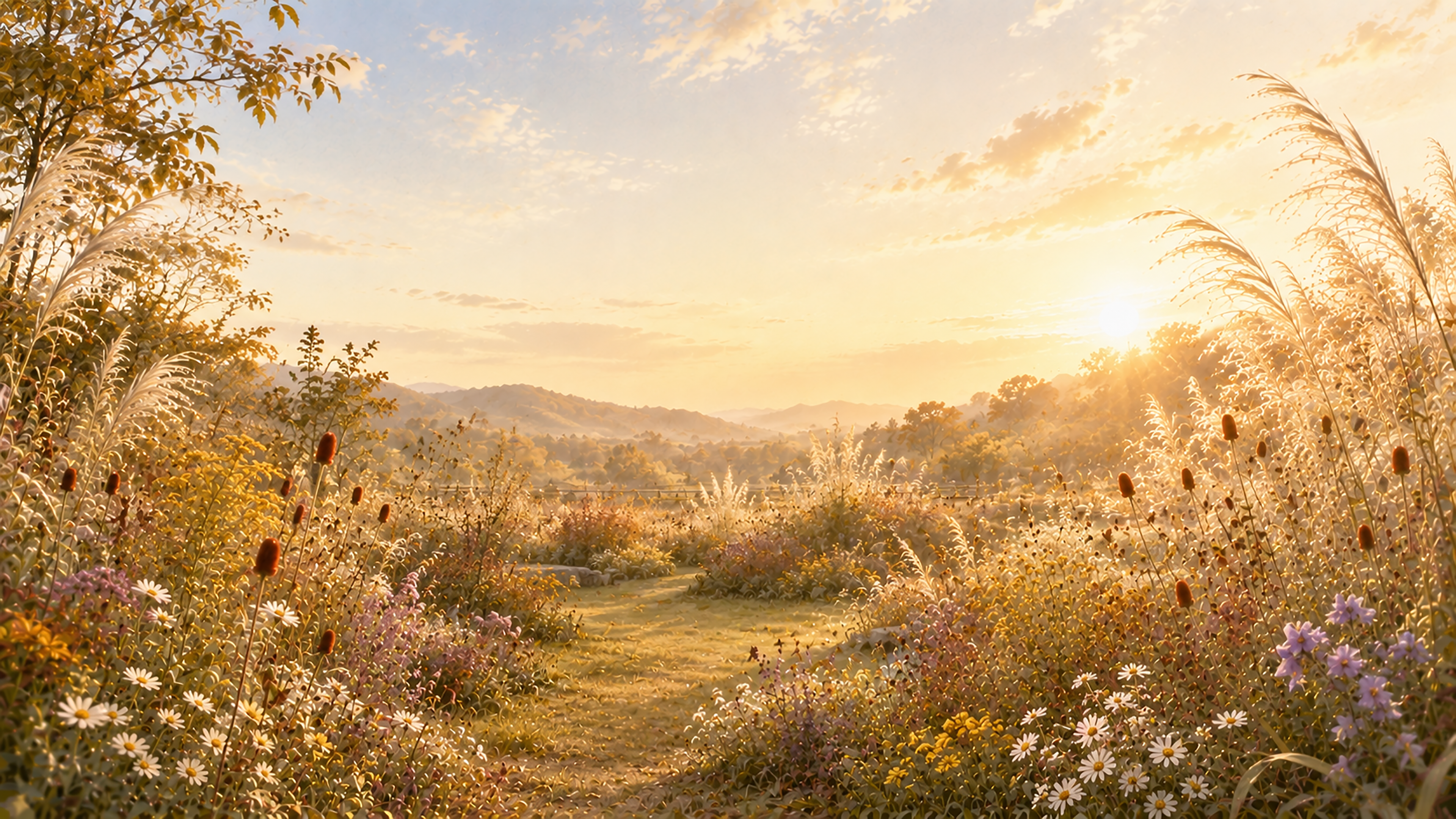 秋草ガーデン背景【無料・高画質】ワレモコウ・オミナエシ・秋草イラスト93905に写真・文字を入れる
