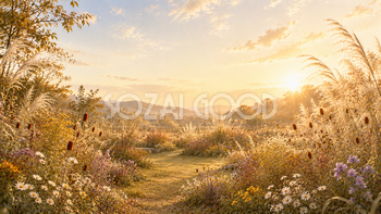 秋草ガーデン背景【無料・高画質】ワレモコウ・オミナエシ・秋草イラスト93905