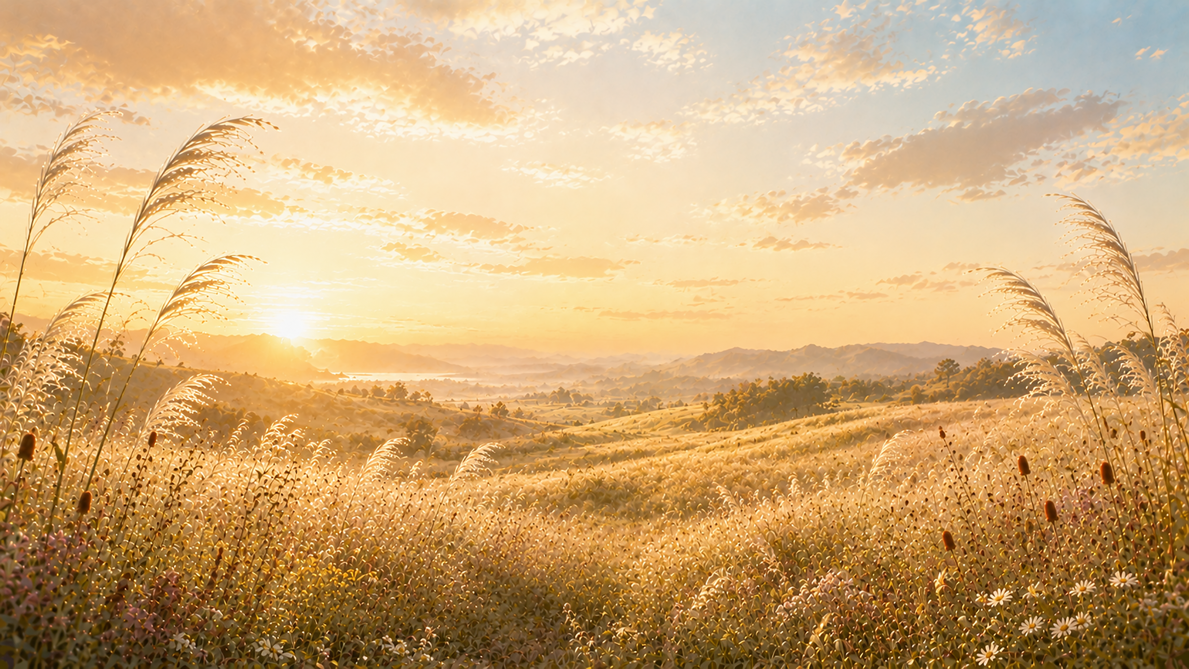 Premium Autumn Grassland背景【無料・高画質】ススキ・秋草・秋風イラスト93909に写真・文字を入れる