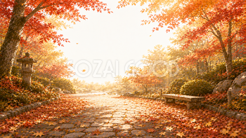 もみじの散歩道背景【無料・高画質】秋・紅葉・もみじ・落ち葉背景イラスト93919