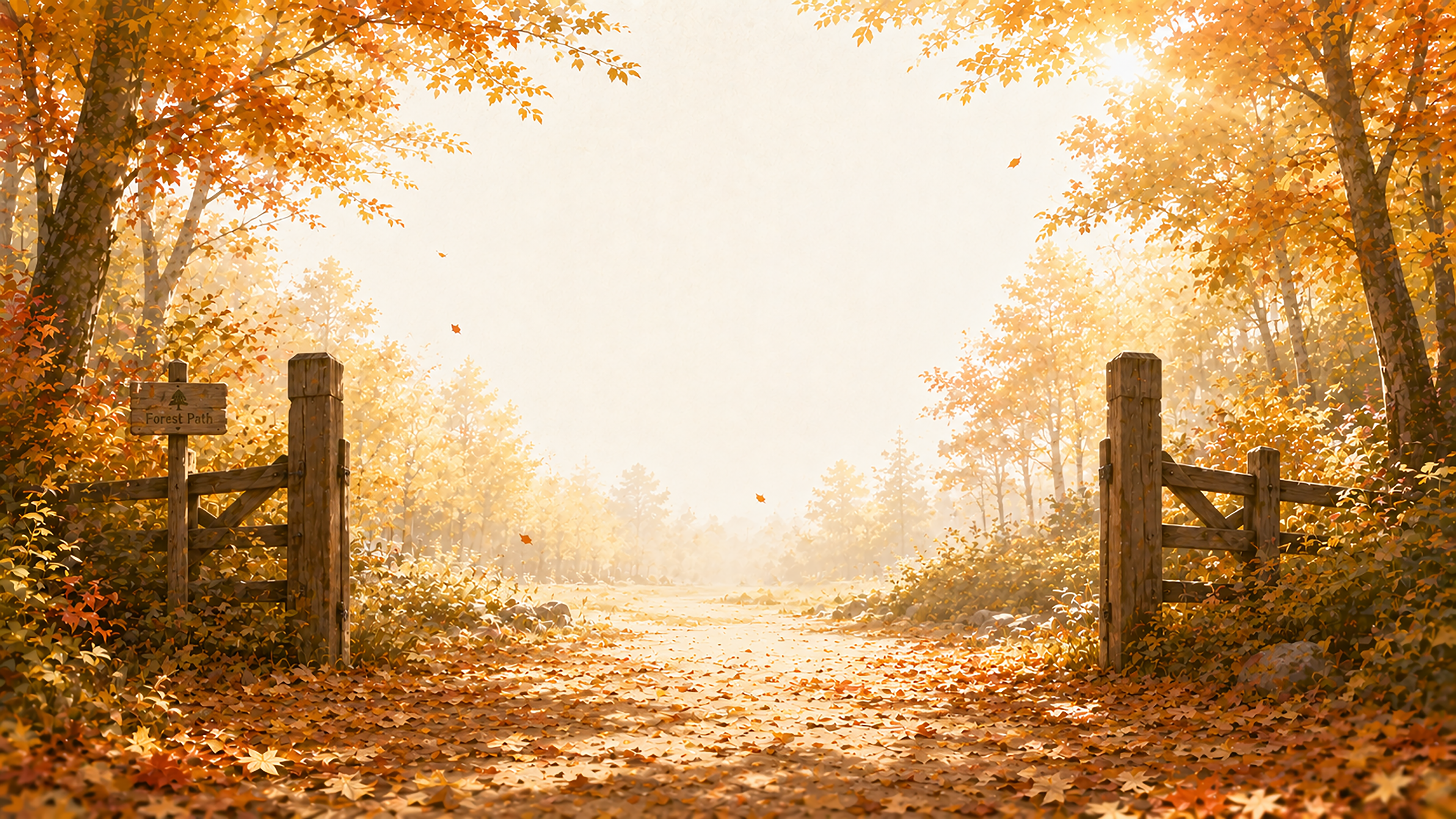 森の入口背景【無料・高画質】秋・紅葉・もみじ・森林背景イラスト93920に写真・文字を入れる