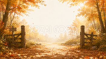 森の入口背景【無料・高画質】秋・紅葉・もみじ・森林背景イラスト93920