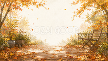 秋のテラスガーデン背景【無料・高画質】秋・紅葉・もみじ・落ち葉背景イラスト93921