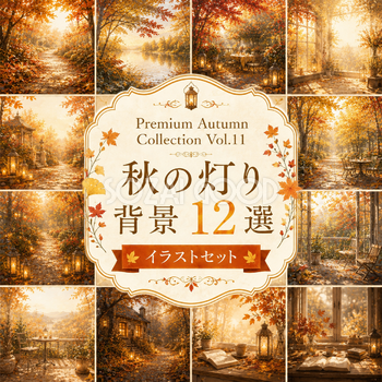 秋の灯り背景12選【無料・高画質】紅葉（もみじ）・ランタン・秋の夕暮れ背景イラストセット Premium Autumn Collection Vol.11　93924