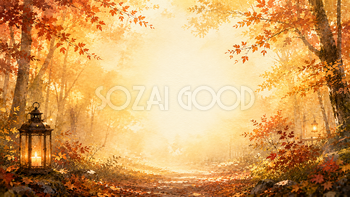 秋の森とランタン背景イラスト【無料PNG】93925