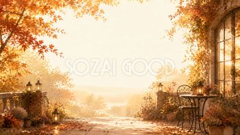 紅葉のガーデンテラス背景イラスト【無料PNG】93926