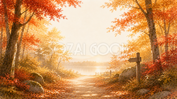 湖へ続く散歩道背景イラスト【無料PNG】93942