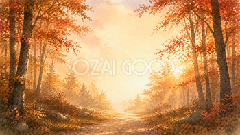 夕暮れの森散歩背景イラスト【無料PNG】93949