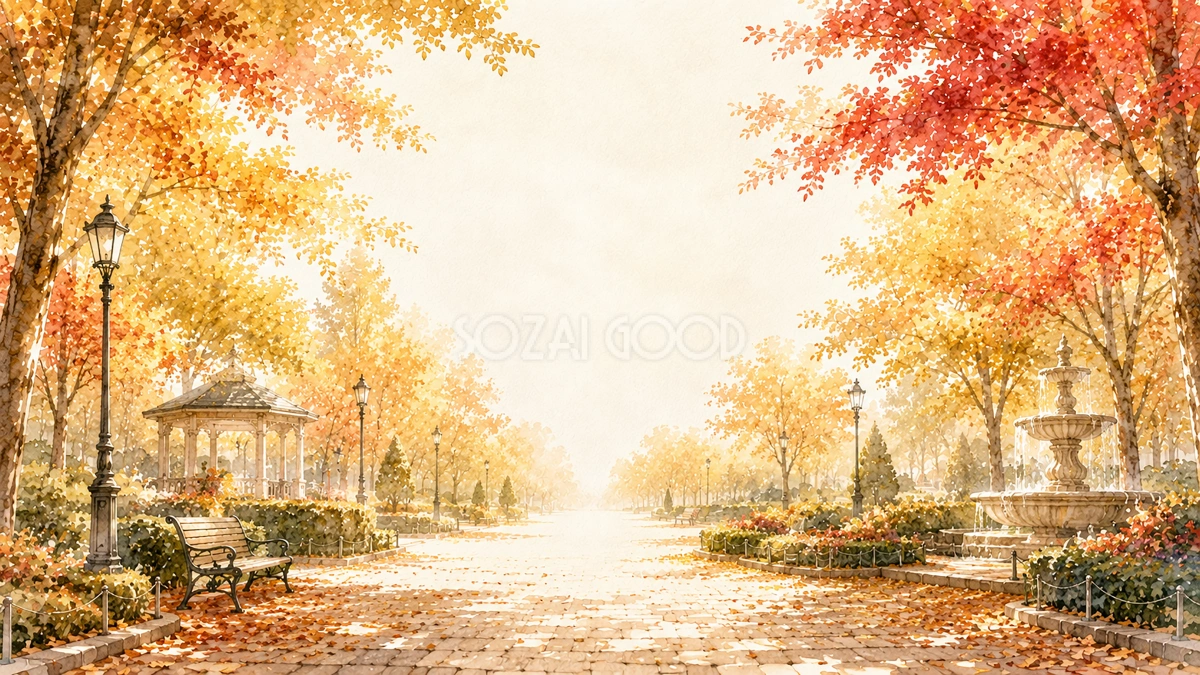 紅葉(もみじ)の並木道背景イラスト【無料PNG】93951