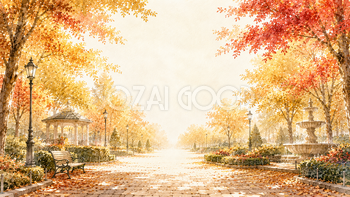 紅葉（もみじ）の並木道背景イラスト【無料PNG】93951