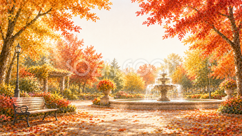 公園の噴水背景イラスト【無料PNG】93954
