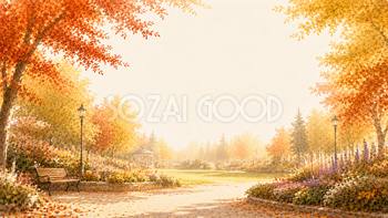 花壇のある公園背景イラスト【無料PNG】93960