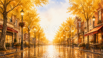 紅葉に染まるメインストリート背景イラスト【無料・高画質】94001