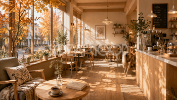 秋の北欧カフェ背景【無料・高画質PNG】94031