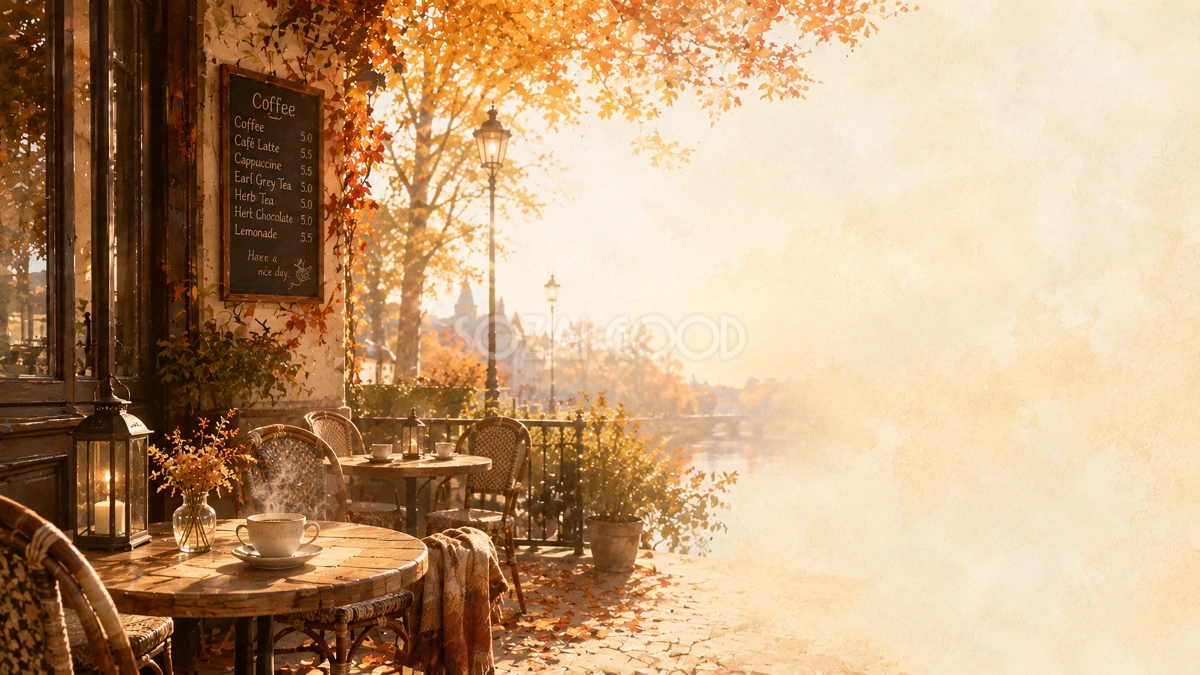 秋のテラスカフェ背景【無料・高画質PNG】94032