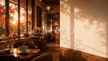 秋の夕暮れカフェ背景【無料・高画質PNG】94037