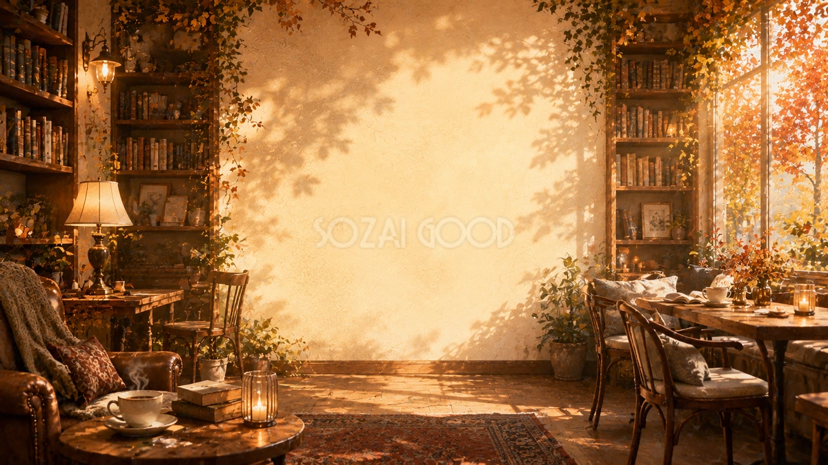 秋の読書カフェ背景【無料・高画質PNG】94039