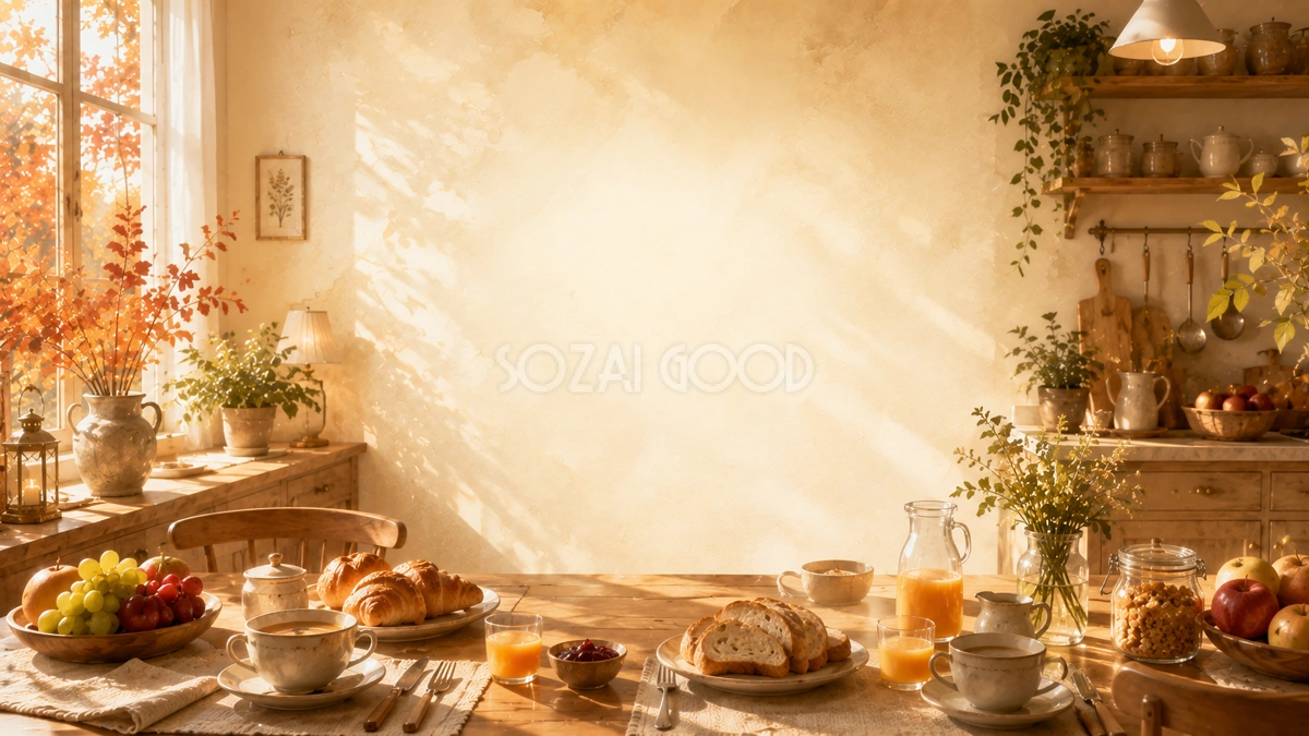 秋の朝食ダイニング背景【無料・高画質PNG】94047