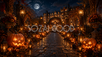 ハロウィンのランタンガーデン背景【無料・高画質PNG】94094