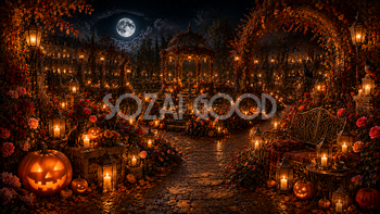 ハロウィンのローズガーデン背景【無料・高画質PNG】94097