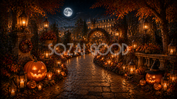 ハロウィンの月明かり遊歩道背景【無料・高画質PNG】94098