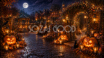 ハロウィンのガーデンアーチ背景【無料・高画質PNG】94102