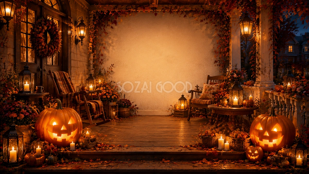 ハロウィンの玄関ポーチ背景【無料・高画質PNG】94108