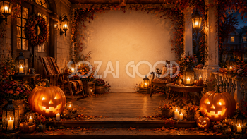 ハロウィンの玄関ポーチ背景【無料・高画質PNG】94108