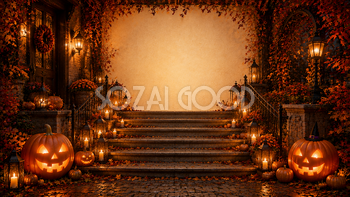 ハロウィンの玄関階段背景【無料・高画質PNG】94112