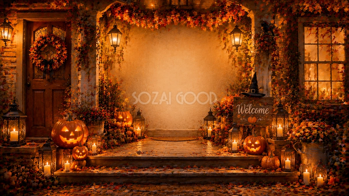 ハロウィンウェルカムポーチ背景【無料・高画質PNG】94117