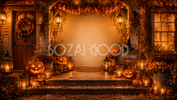 ハロウィンウェルカムポーチ背景【無料・高画質PNG】94117