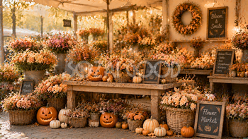 秋の花市場風ハロウィン背景素材｜海外フラワーマーケット94167