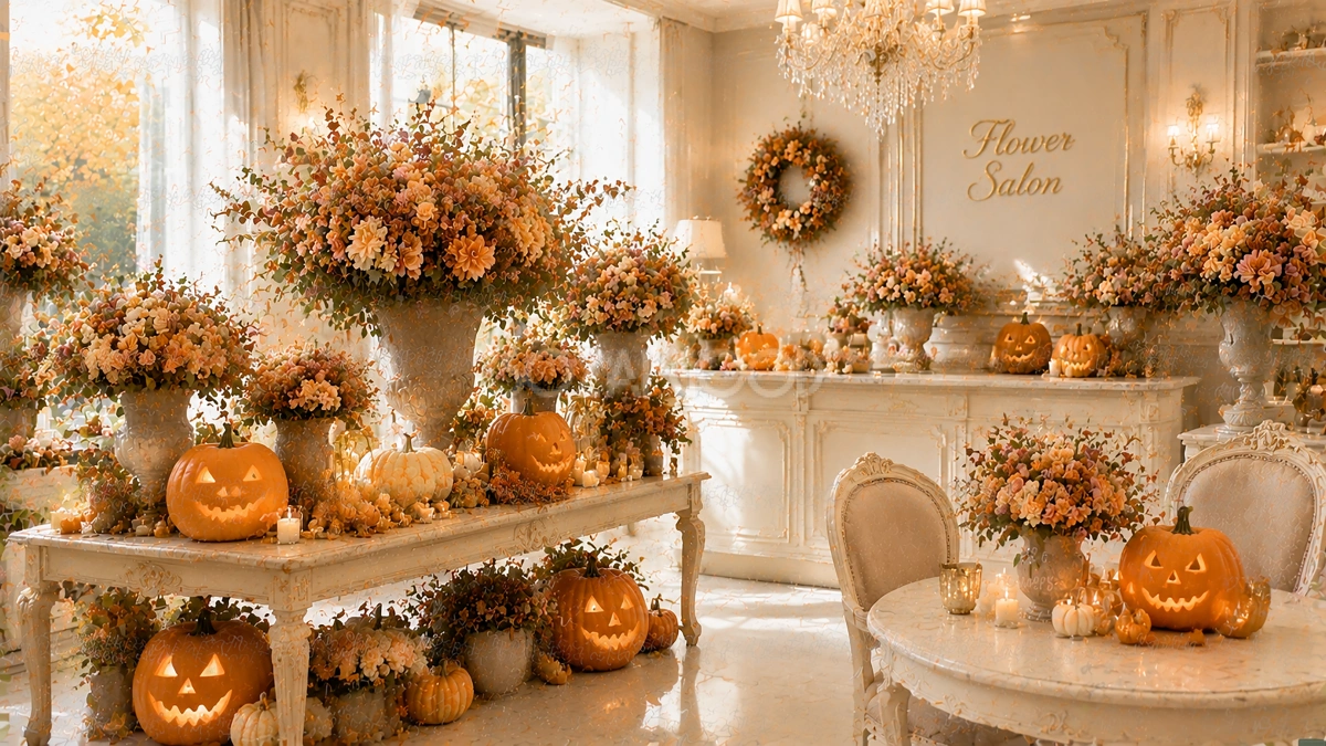 高級フラワーサロンのハロウィン背景素材|秋のホテル風花屋94168
