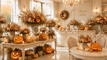 高級フラワーサロンのハロウィン背景素材｜秋のホテル風花屋94168
