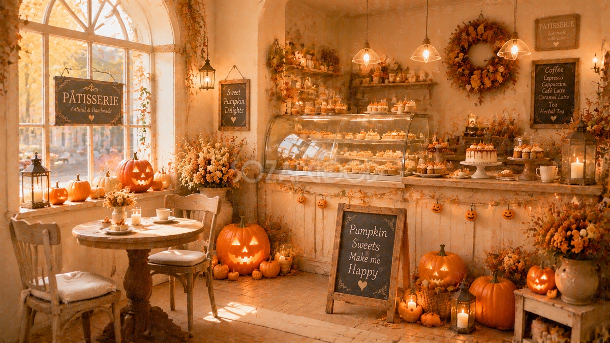 ハロウィンカフェ併設お菓子屋さん背景素材【無料・高画質PNG】94179