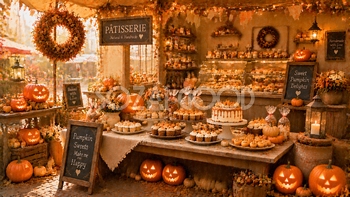 ハロウィンスイーツマーケット背景素材【無料・高画質PNG】94180