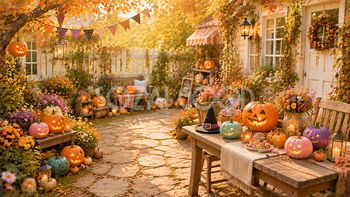 子供も楽しめる可愛いハロウィン庭背景【無料・高画質PNG】秋イベント素材94221