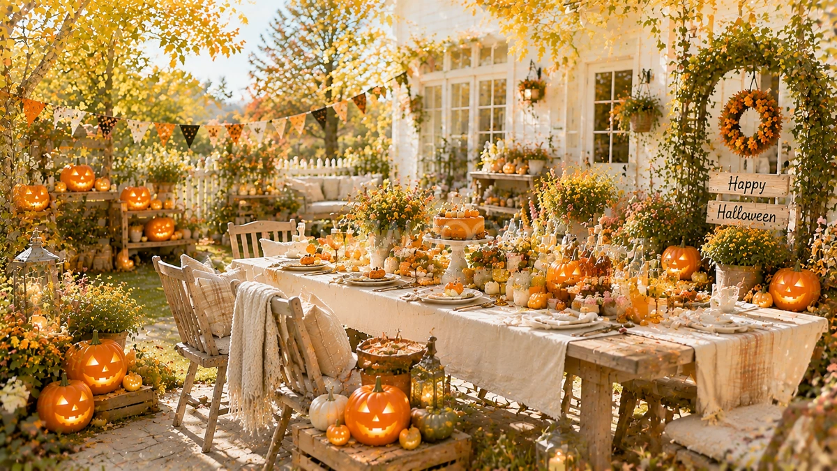 昼のハロウィンガーデンパーティー背景【無料・高画質PNG】秋イベント素材94231