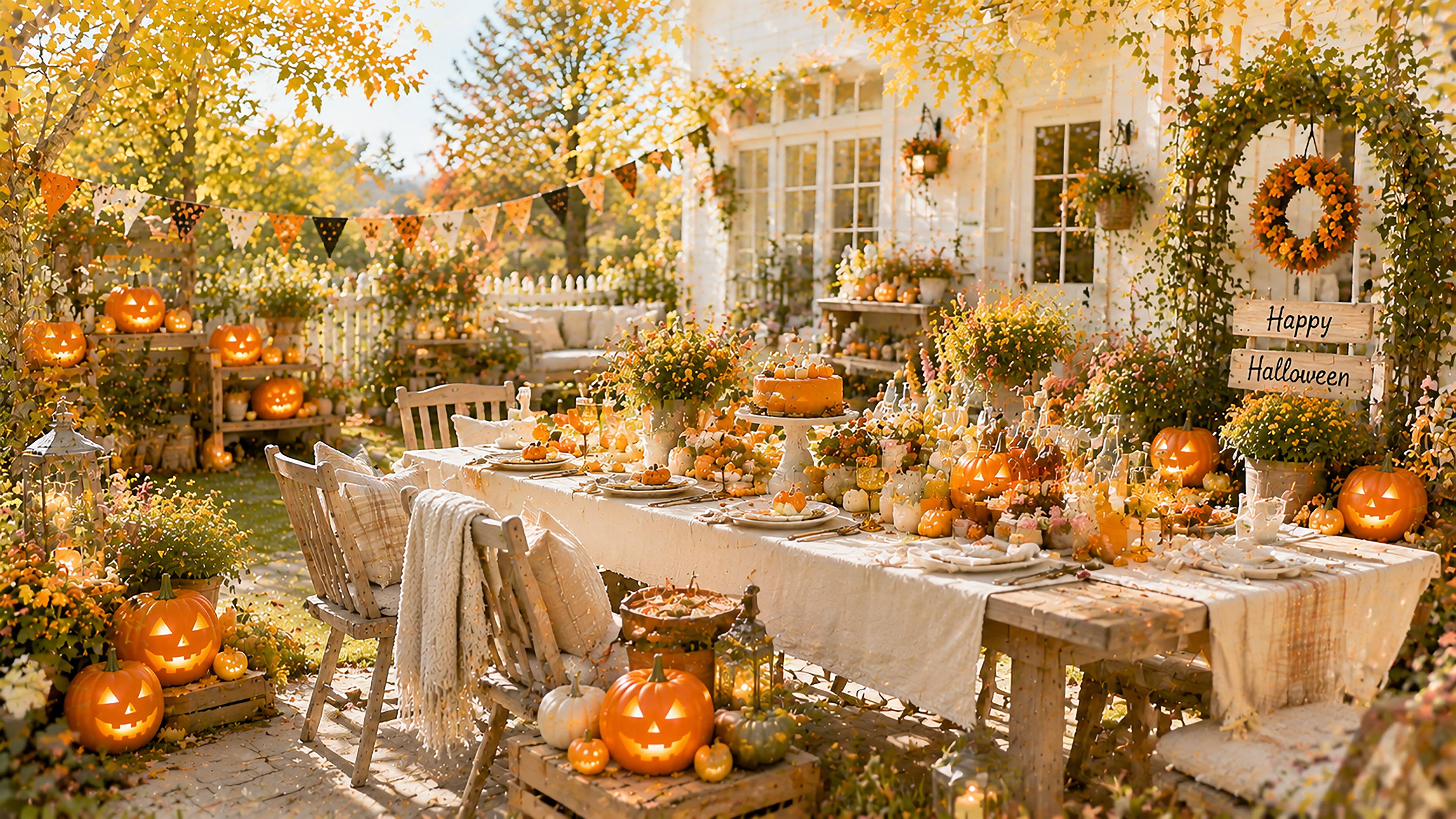 昼のハロウィンガーデンパーティー背景【無料・高画質PNG】秋イベント素材94231に写真・文字を入れる