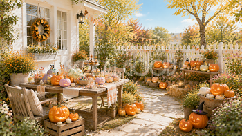 可愛いハロウィン庭背景【無料・高画質PNG】家族で楽しむ秋素材94234