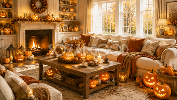 ハロウィンのおしゃれインテリア背景【無料・高画質PNG】94237