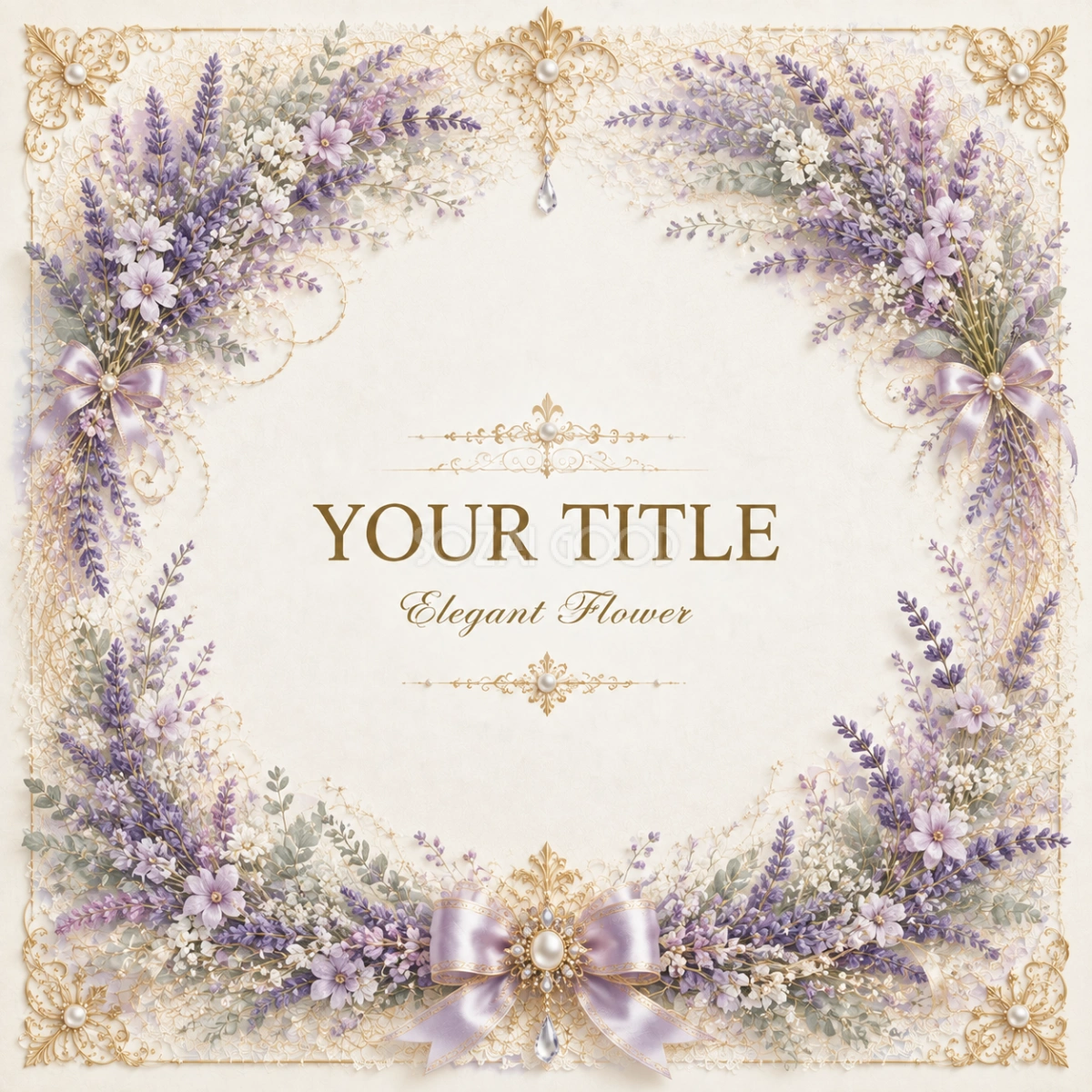 ラベンダーフレーム無料イラスト|紫の花と植物装飾素材・高画質PNG94343