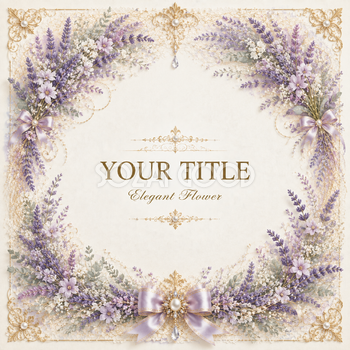 ラベンダーフレーム無料イラスト｜紫の花と植物装飾素材・高画質PNG94343
