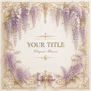 藤の花フレーム無料イラスト｜紫の植物装飾・上品な花柄素材PNG94345