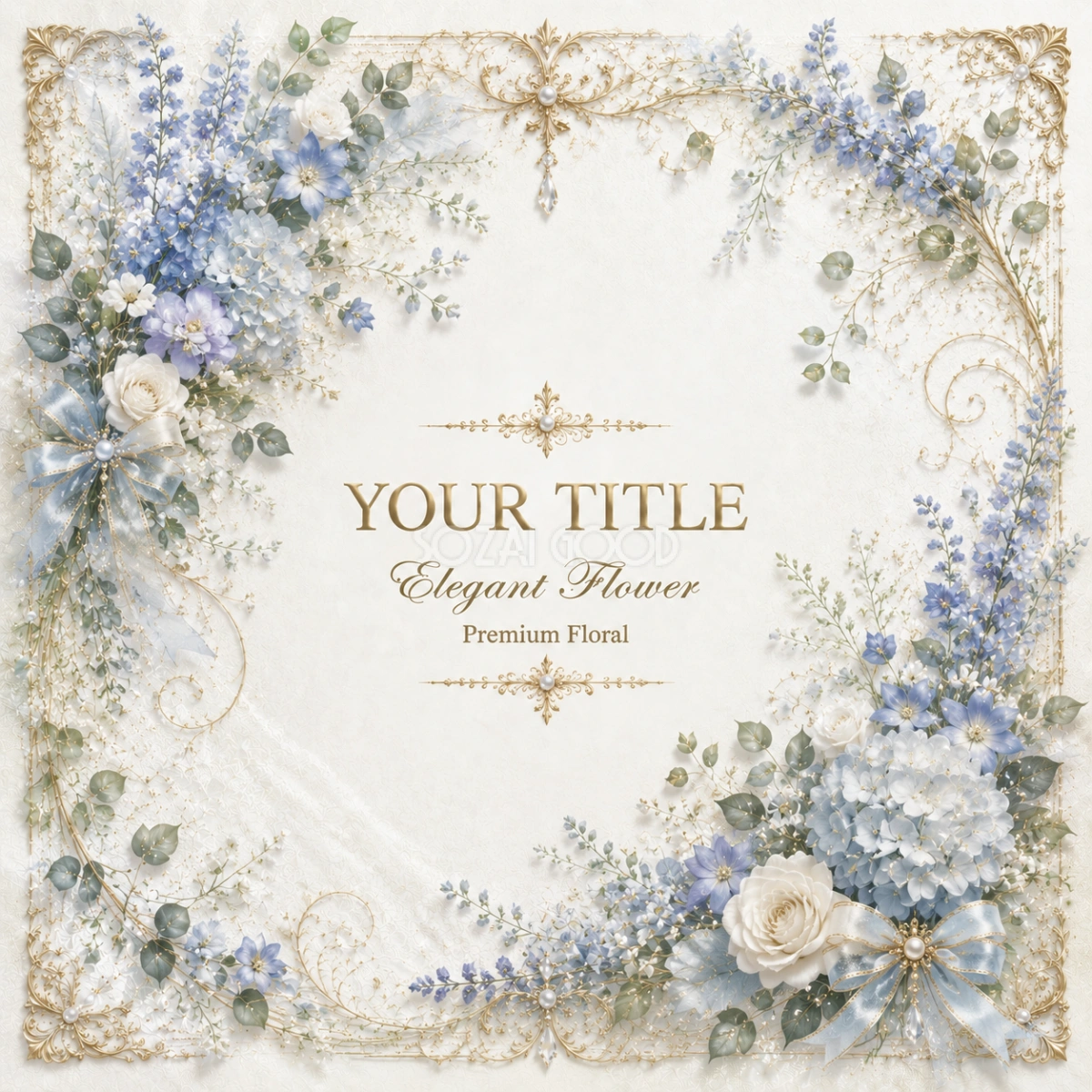 ブルーフラワー花柄フレーム無料イラスト|青い花・植物装飾・高画質PNG94354