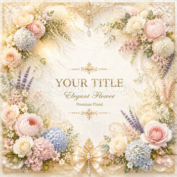 グランドガーデン花柄フレーム無料イラスト｜花と植物の高級装飾・高画質PNG94358
