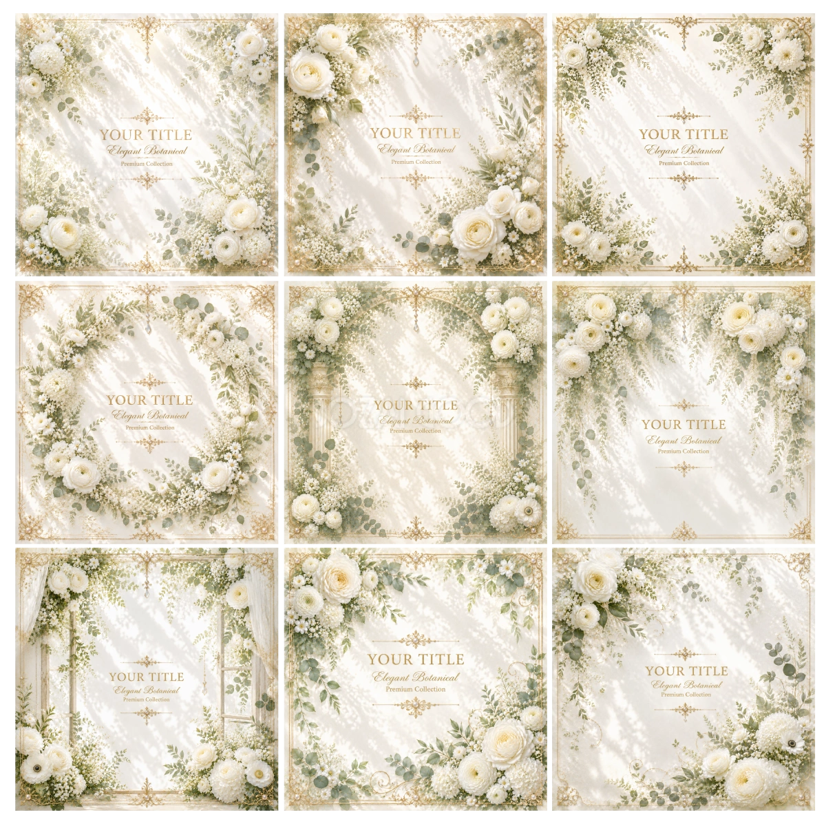 花柄・ボタニカル高級装飾フレーム9選【無料イラスト】White Botanical Collection・高画質PNG94369